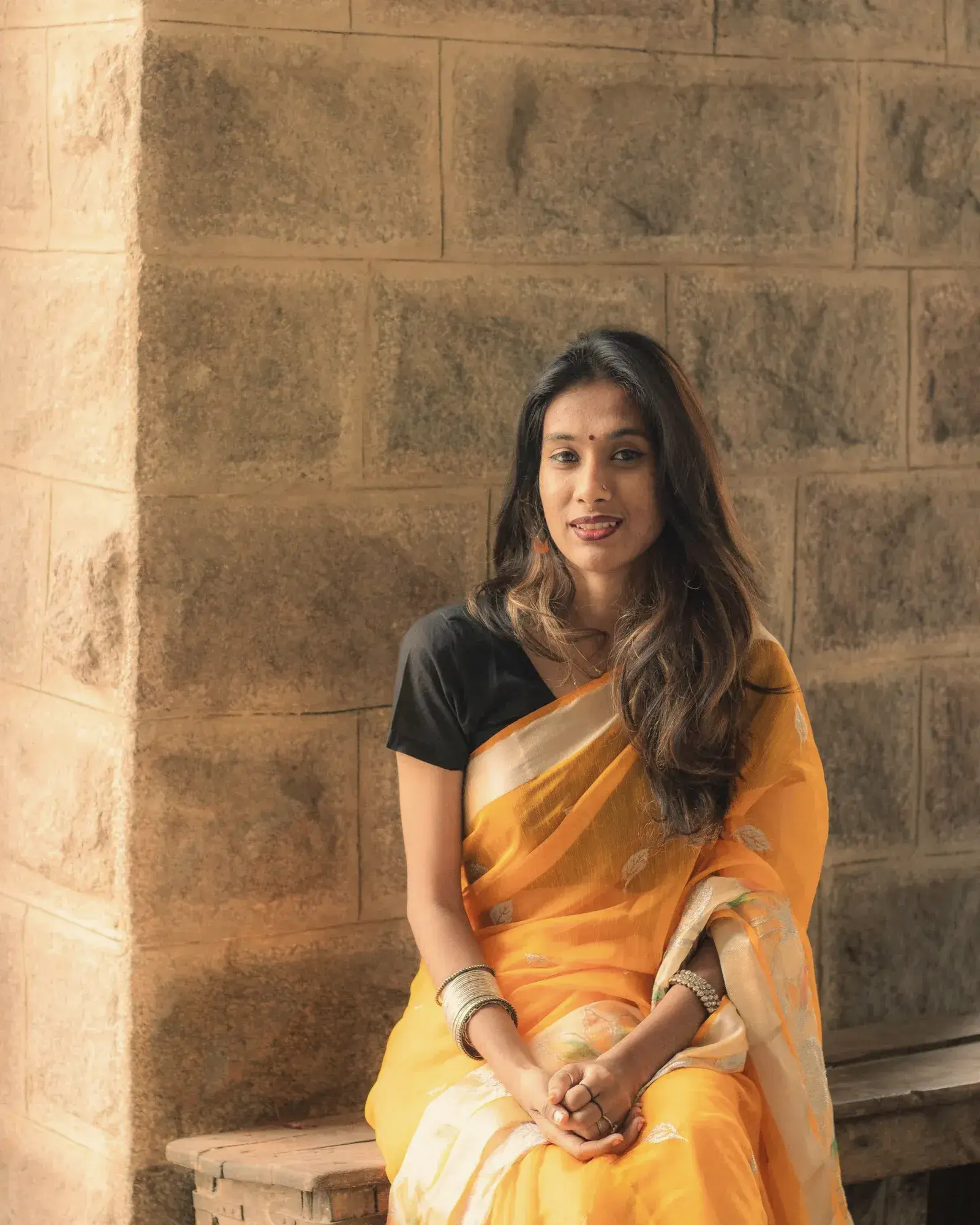 Haldi Chanderi Silk Cotton Saree, worn