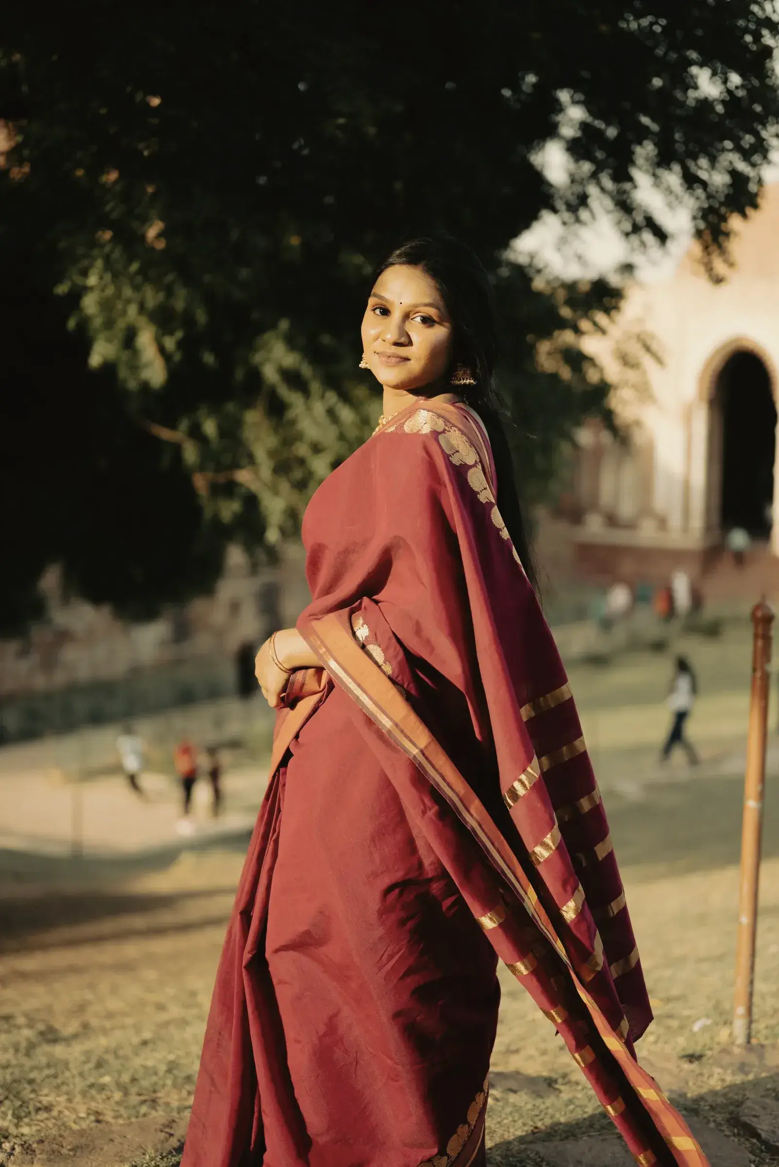 Maroon Tussar Saree with Zari Stripes, detail